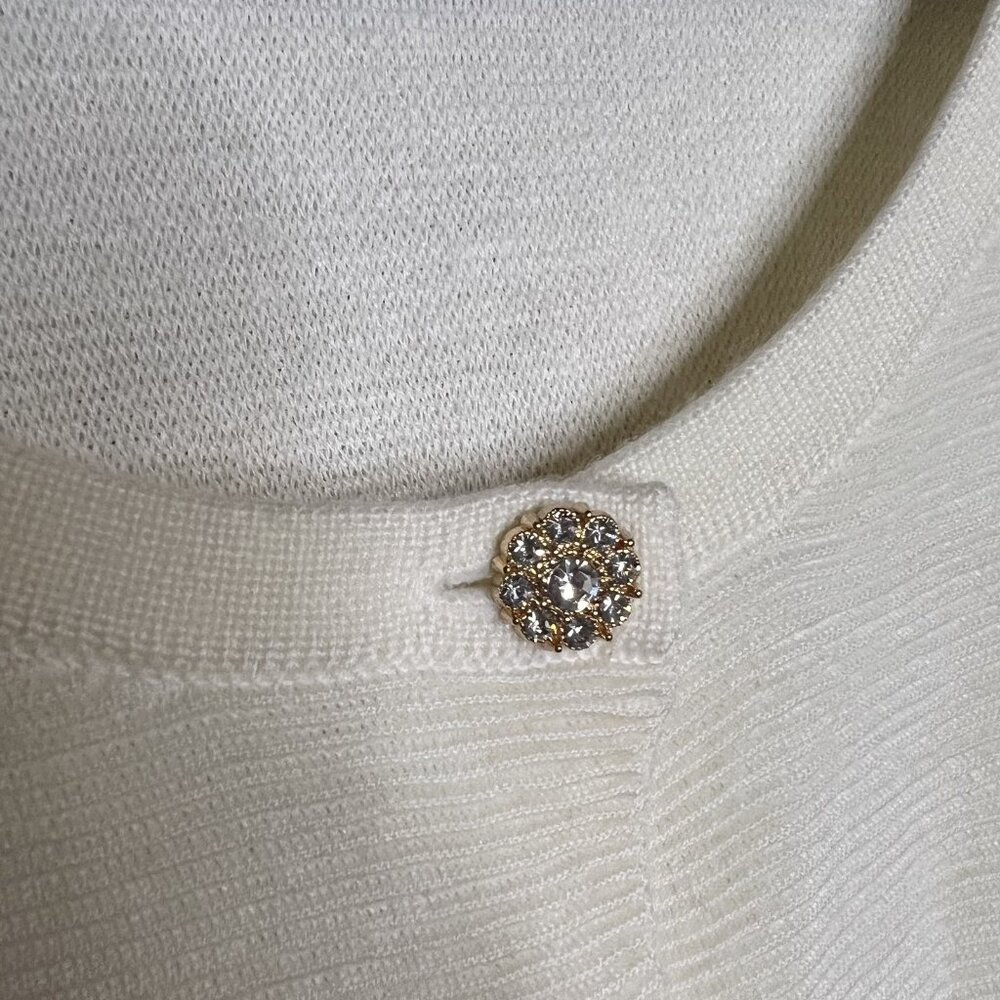 Talbots Ivory Ribbed Wool Blend Cropped Cardigan Sweater Rhinestone Button XL - Picture 4 of 9